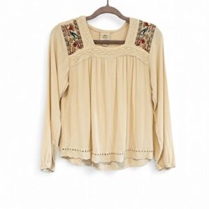 Knox Rose Size S Cream Floral Embroidered Lace Eyelet Peasant Blouse Top Rayon